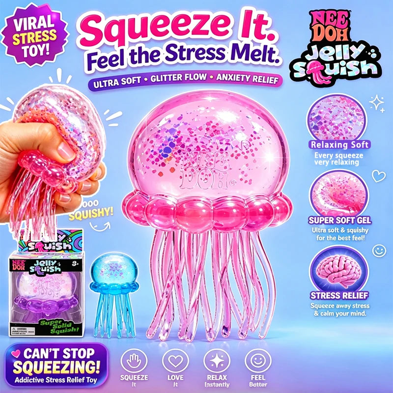 Premium Schylling Needoh Jellyfish Squishy Tactile Squeeze Sensory Toy Stress Relief Calming Down Educational Sensory Gift Toy